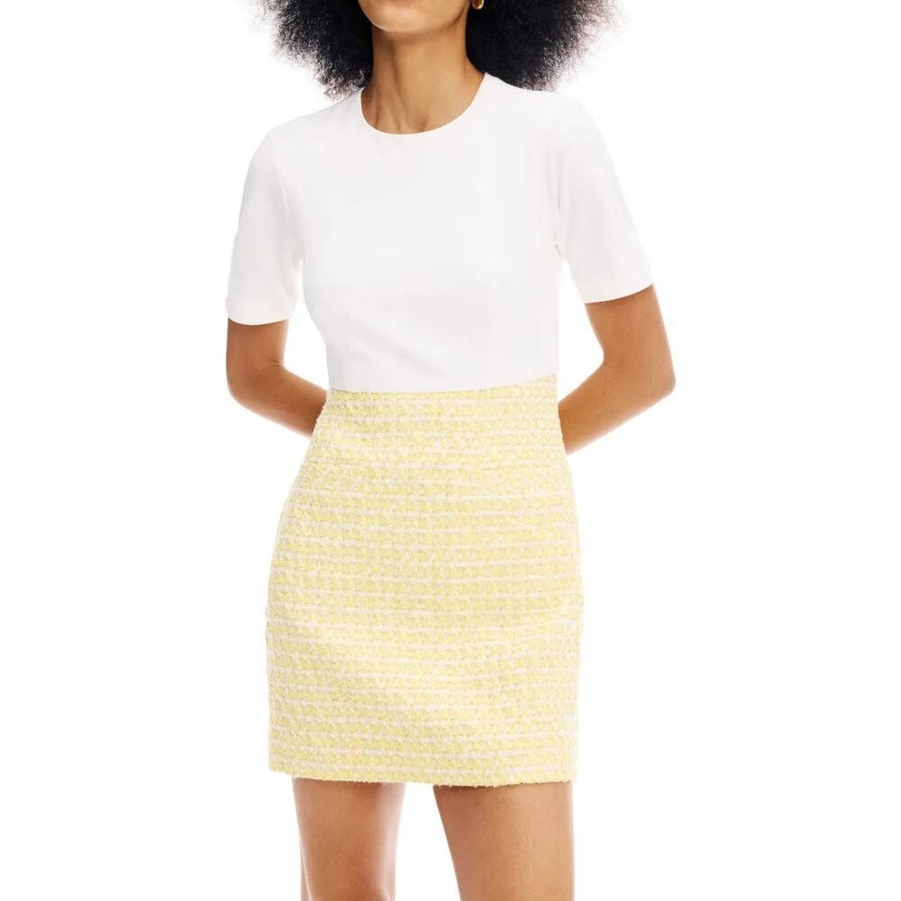 Jason Wu Tweed Dress Short Sleeve Crew Neck Mini Shift White Yellow Colorblock 4